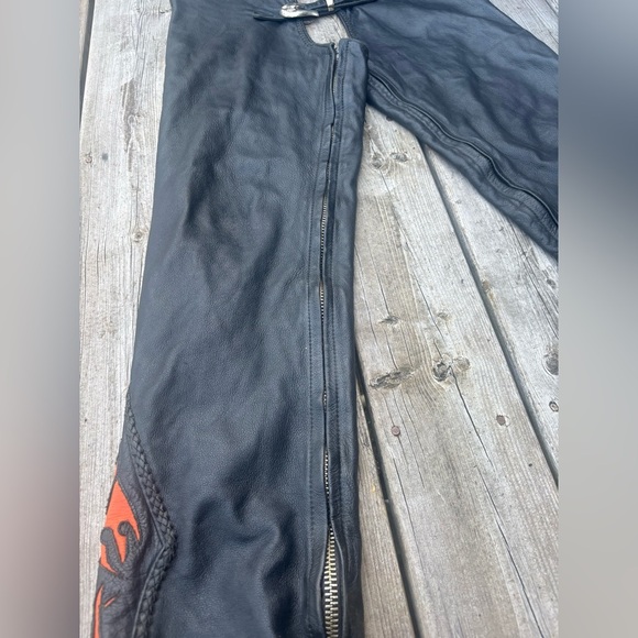 Vintage 90’s Harley-Davidson Black Leather Motorcycle Chaps 34/36x31 - Picture 10 of 13